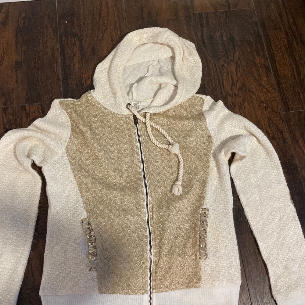 Miss me sweater, hoodie, sequin  gold and cream